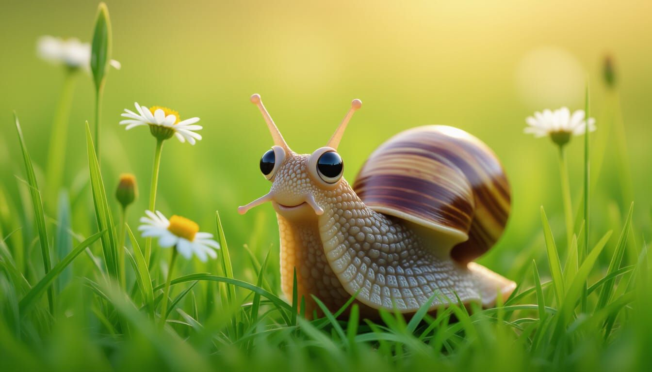 Snail's Adventure Through a Wildflower Meadow
