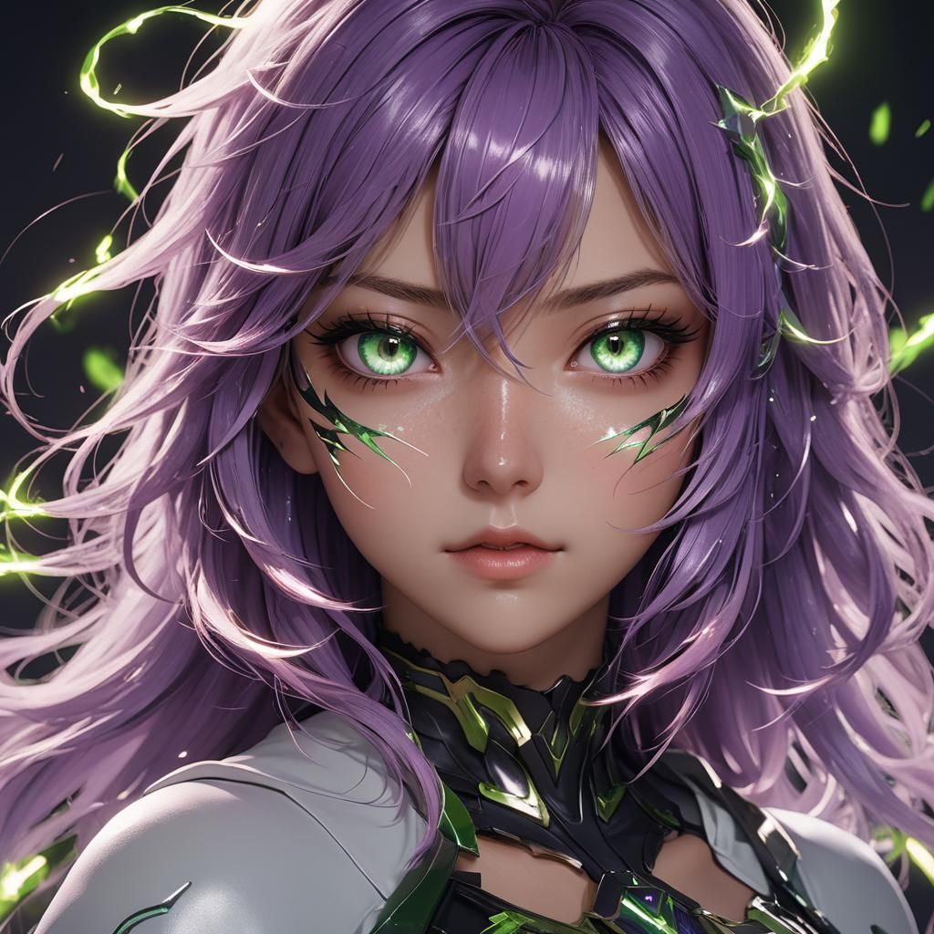 Anime Girl with Lightning Eyes in 3D Style