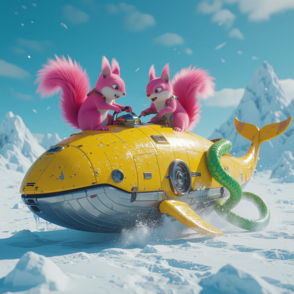 Pink Squirrels Battle Giant Spoon on Alien Whale Ride