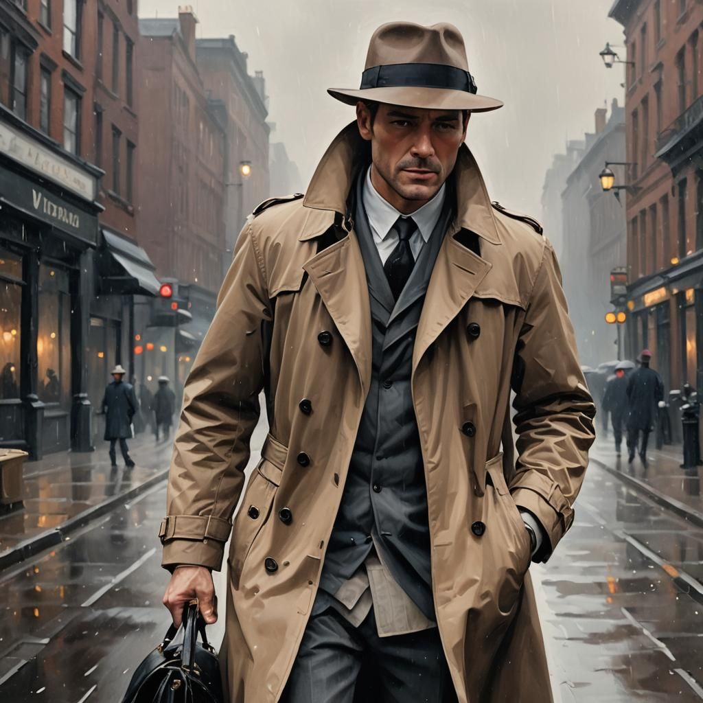 Mysterious Man in Trench Coat on Windy Night