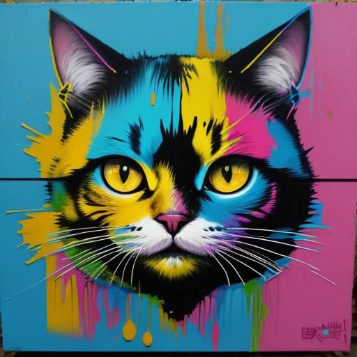 Colorful Graffiti Cat in Street Art Style