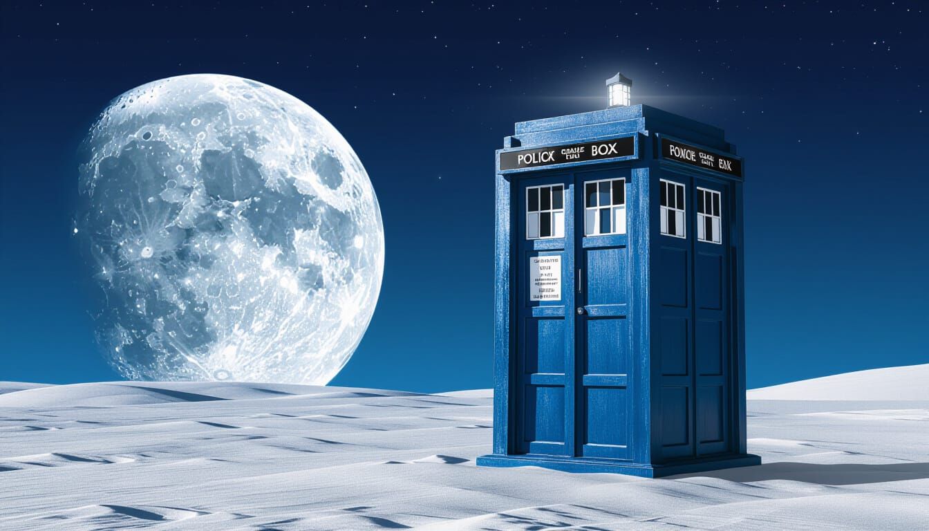 Blue Tardis Above the Moon