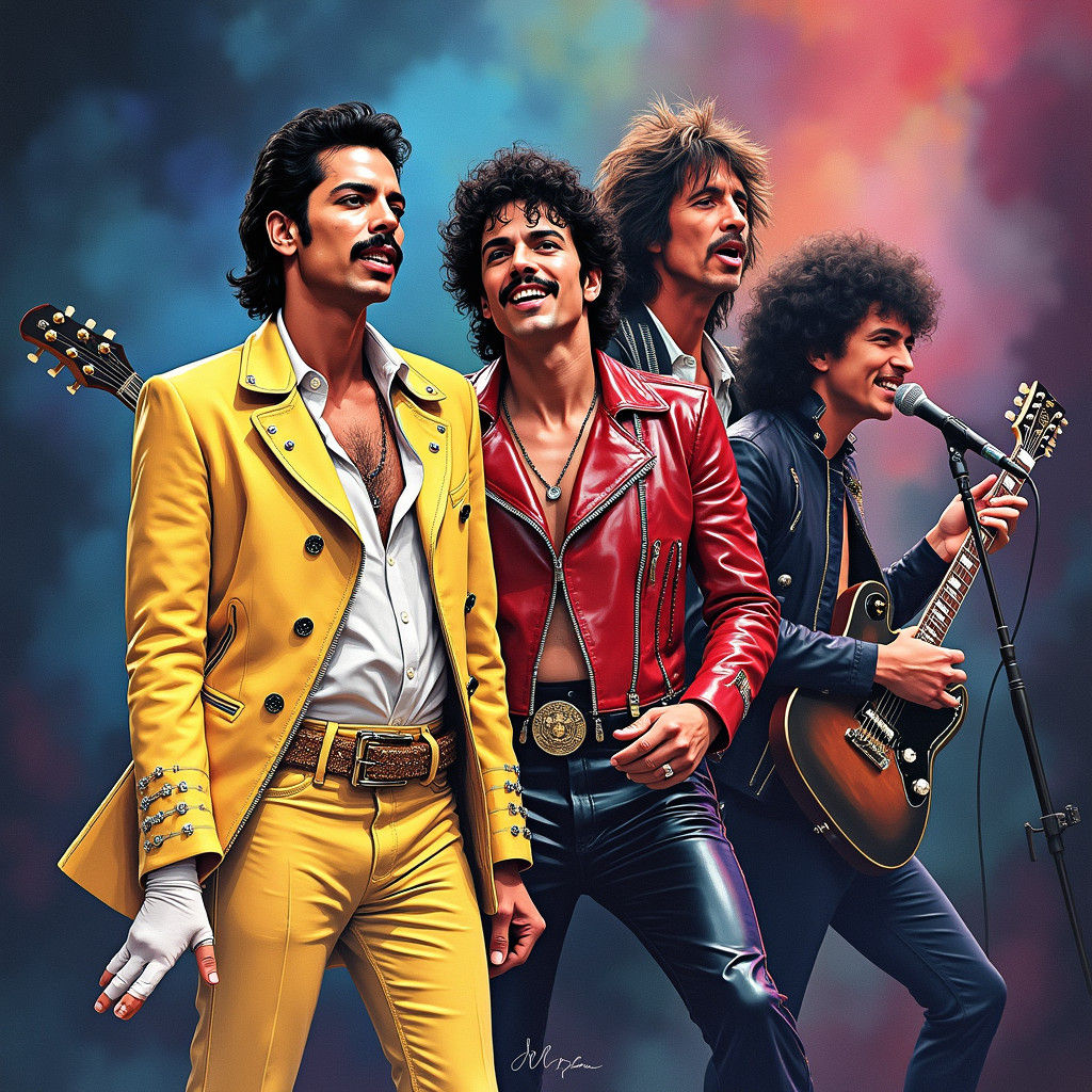 Rock Legends United: Dynamic Watercolor Line Art Illustratio...