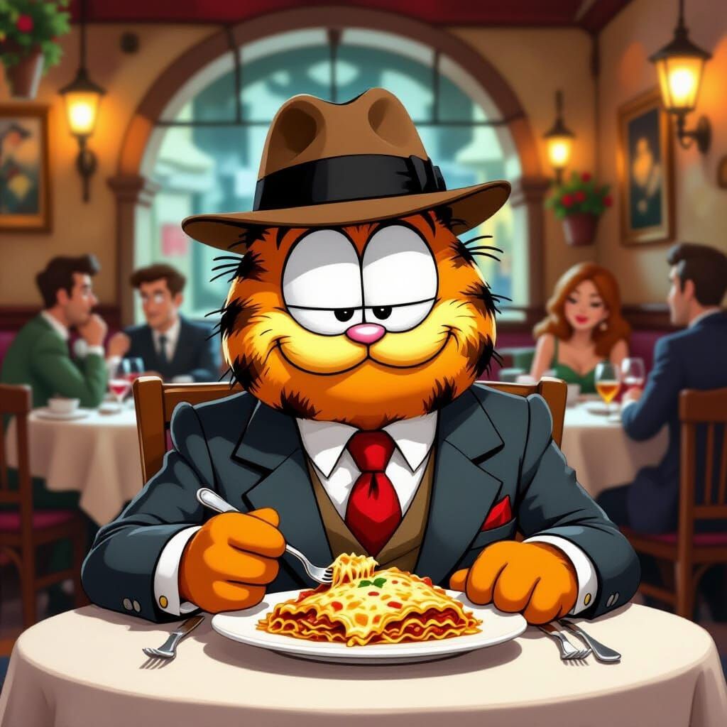 Garfield's Italian Lasagne Adventure in Loish Style