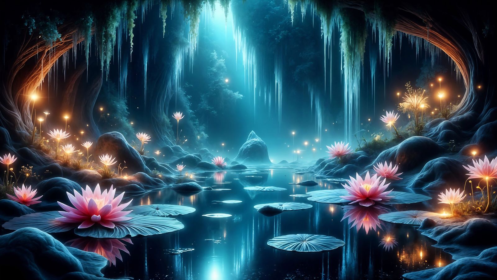 Ethereal Jungle Oasis in Vibrant Colors