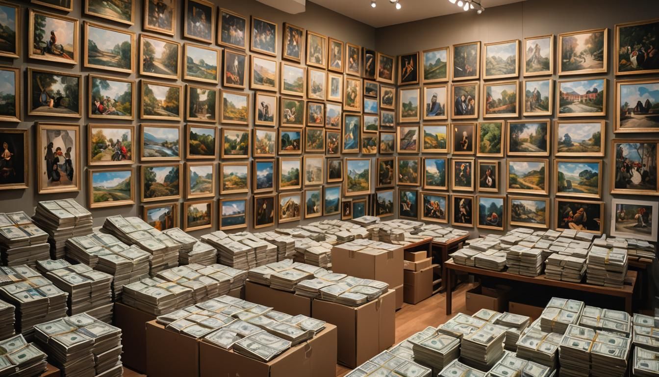 Opulent Room Filled with Cash and Fine Art
