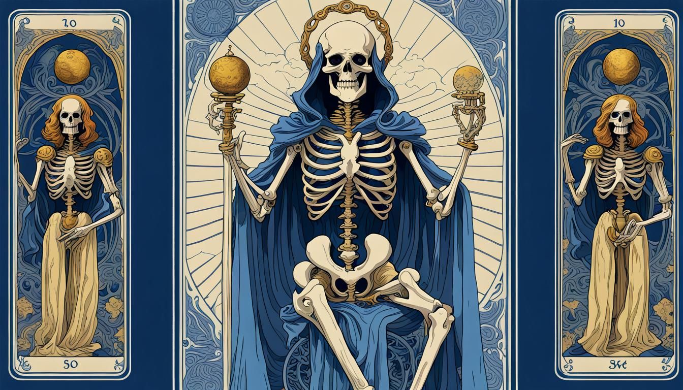 Skeletor Tarot Card in Art Nouveau Style