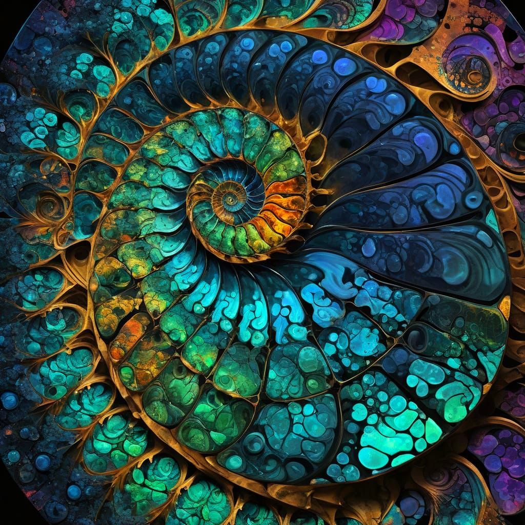 Iridescent Fractal Ammonite in Vibrant Colors