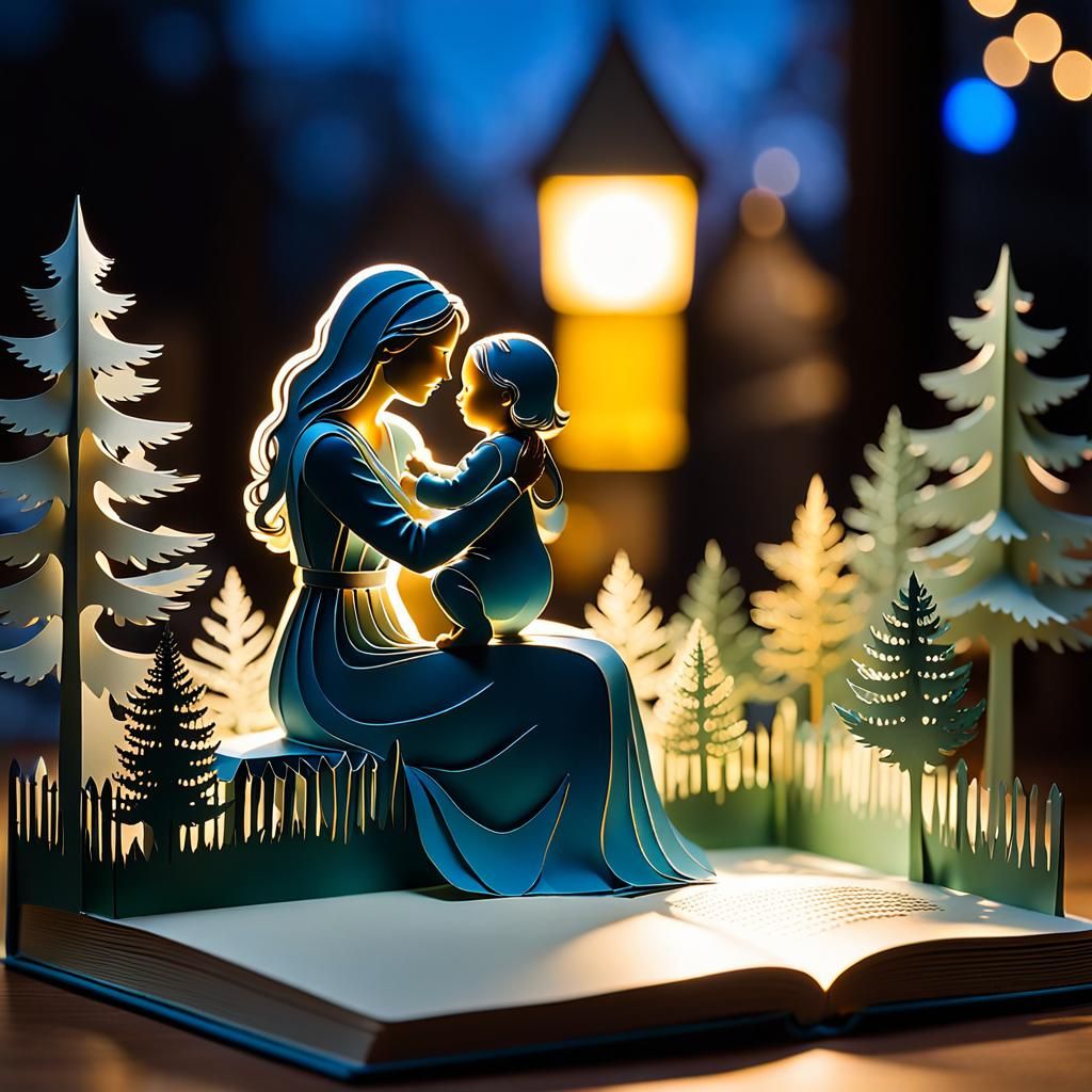 Mother and Baby Pop-Up Book Illustration