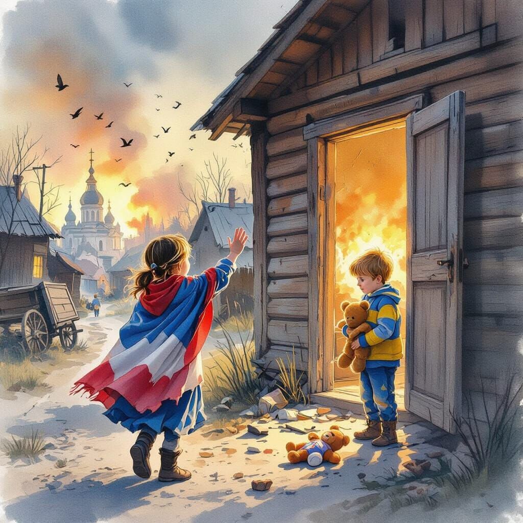 Urgent Plea: Child's Escape, Watercolor Painting