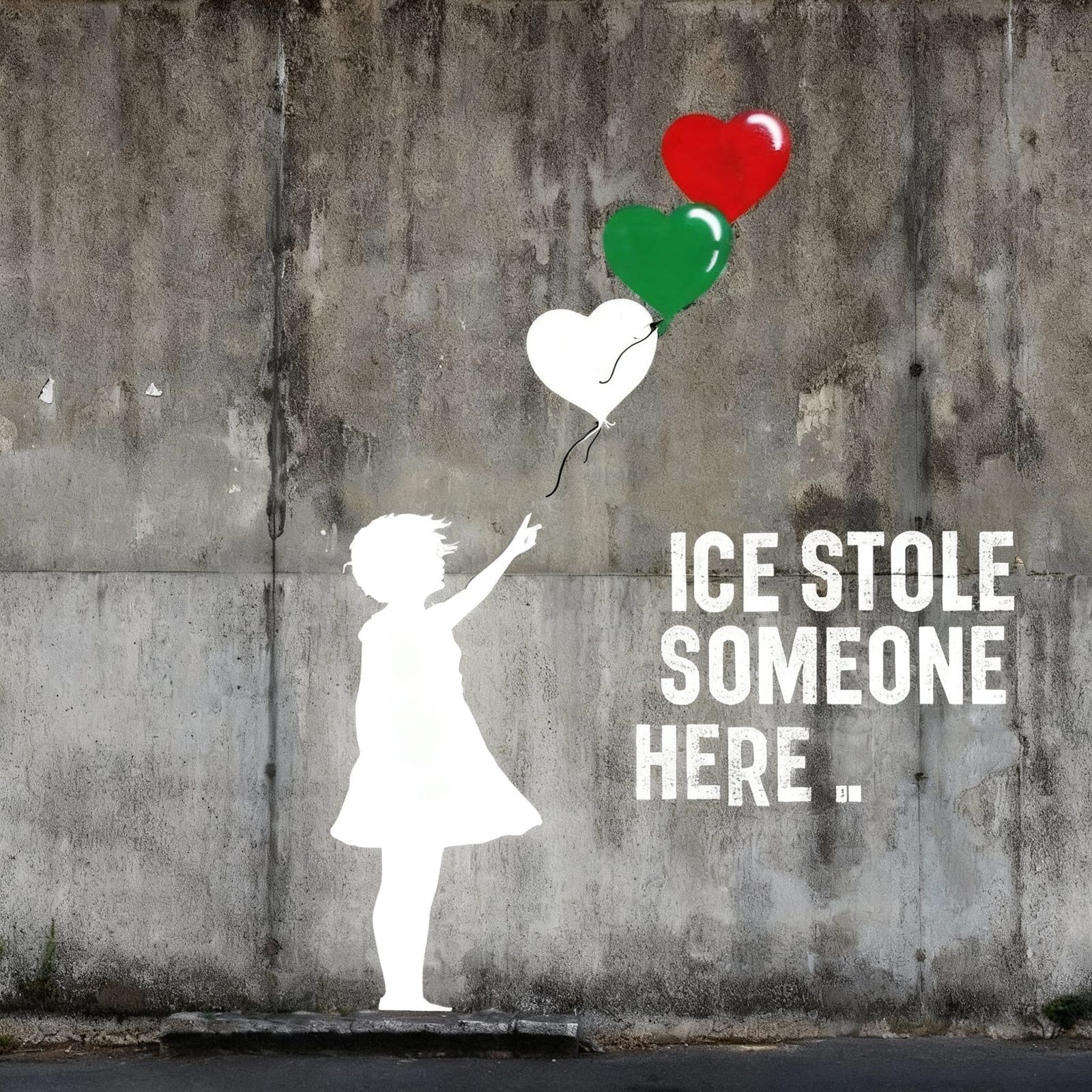 Street Art Mural: Girl Reaching for Balloons