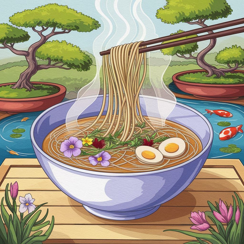 Botanical Ramen Bowl in Tranquil Garden