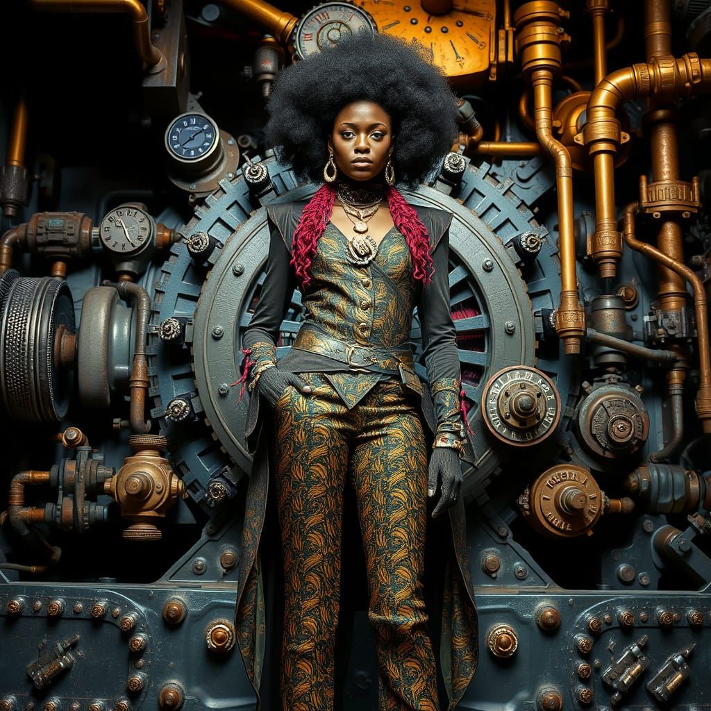 Afro Punk Model in Steampunk Couture