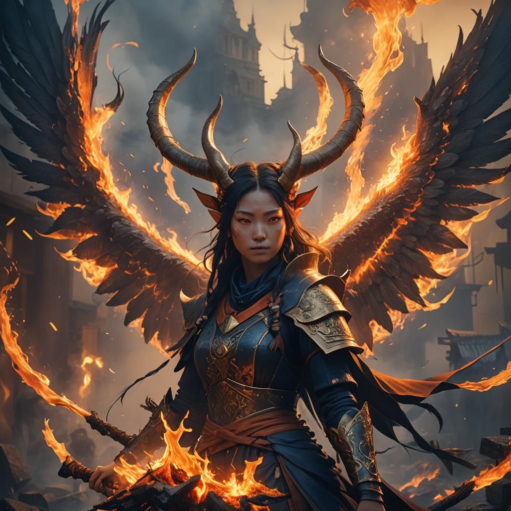 Fiery Winged Girl: Matte Painting Concept Art