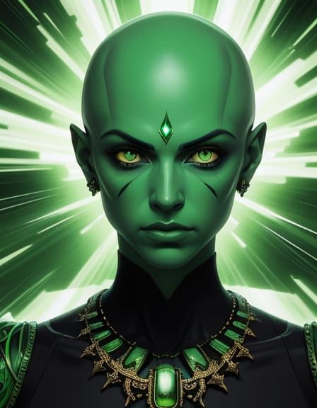 Surreal Comic Book Portrait of a Bald Figure with Radiant Gr...