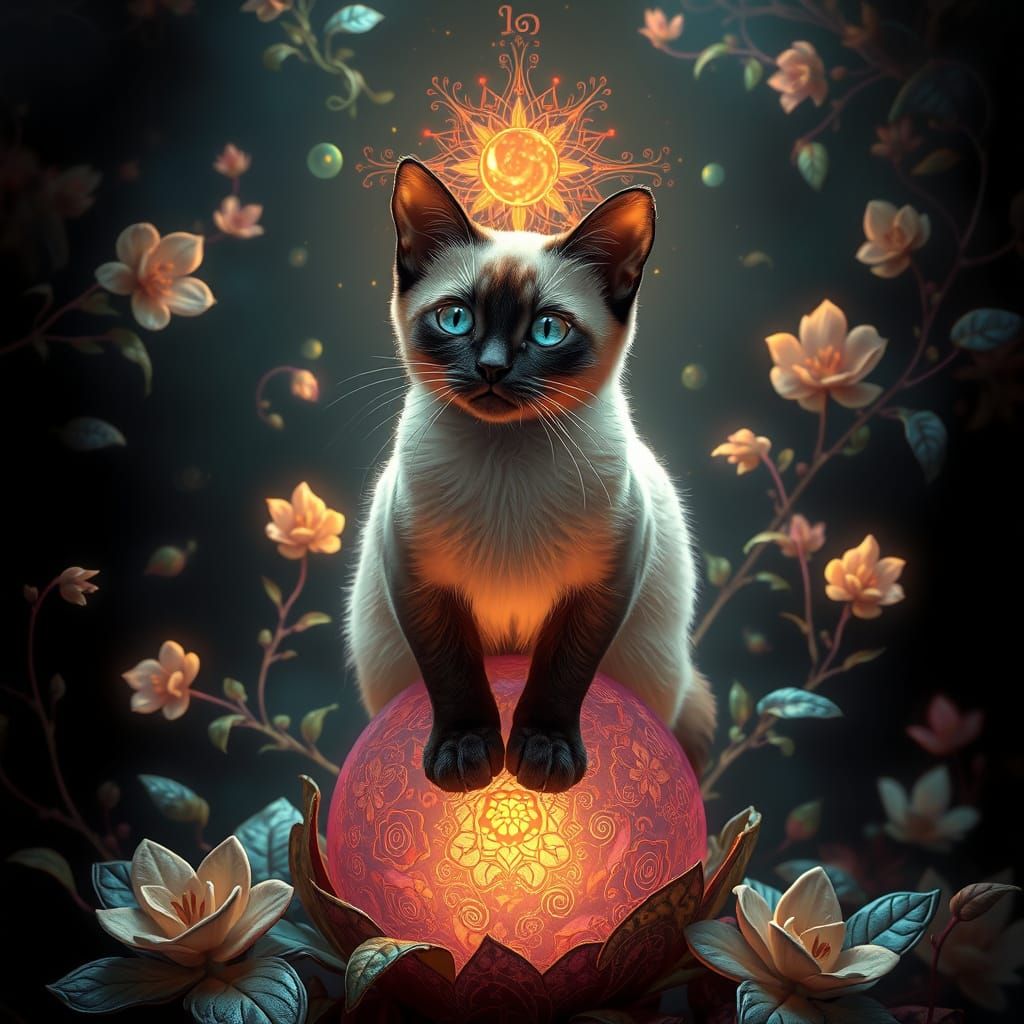 Regal Siamese Cat in Enchanted Realms