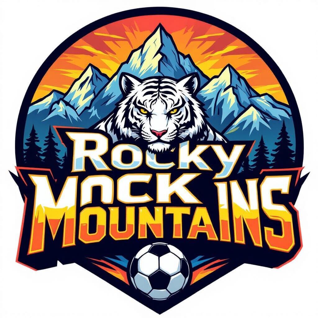 Rocky Mountains Soccer Logo with White Tiger Mascot