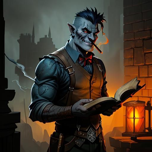 Half-Orc Brawler in Spooky Library, Frazetta Style