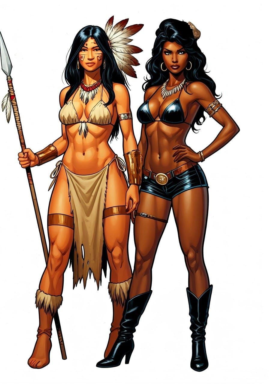 Comic Book Art: Asian Woman and Ebony Cowgirl