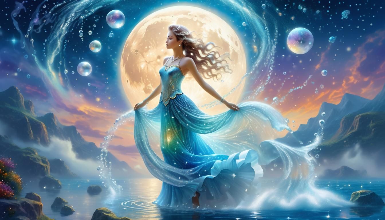Aquarius Zodiac Woman in Water Dress
