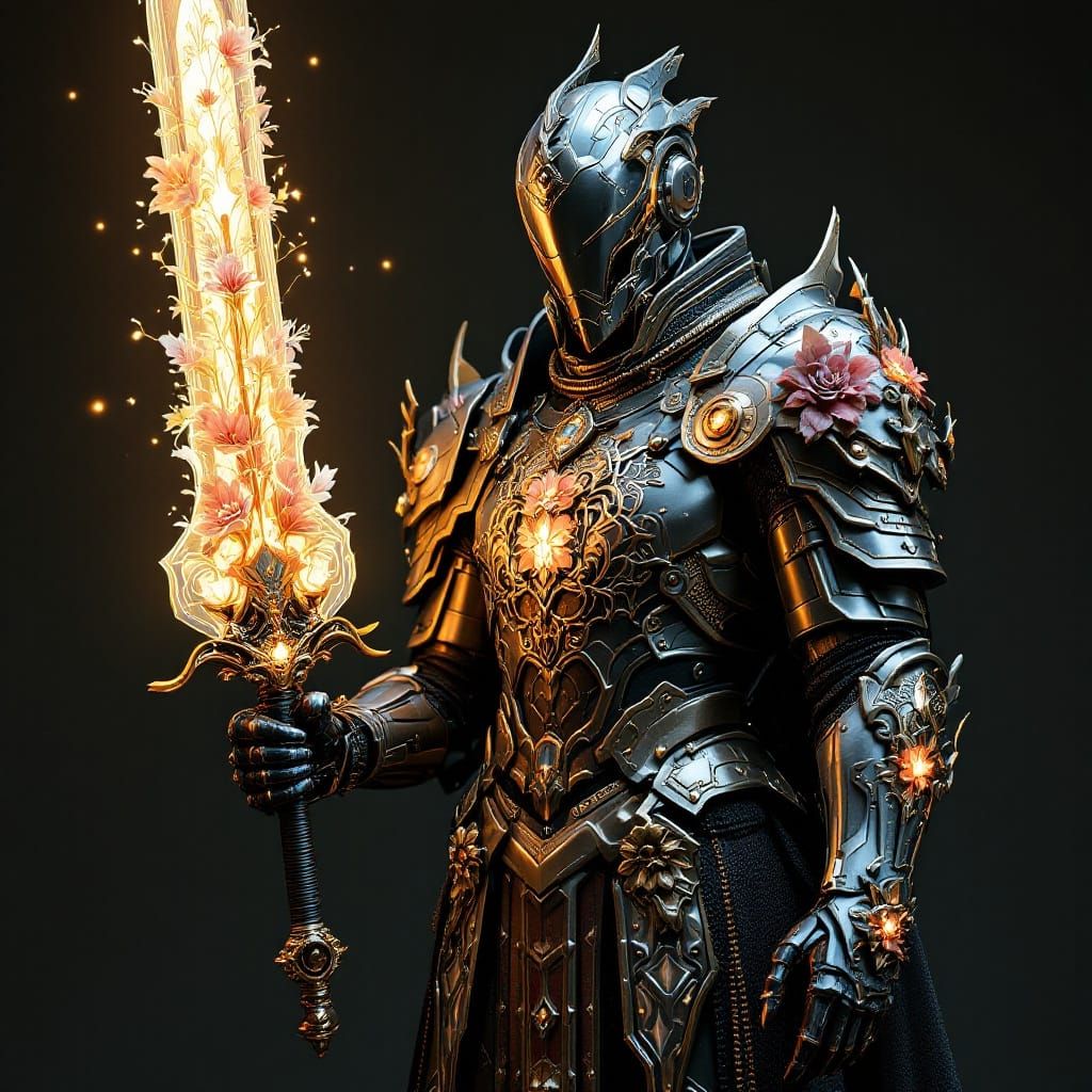 Cyber Knight in Art Deco Metallic Armor