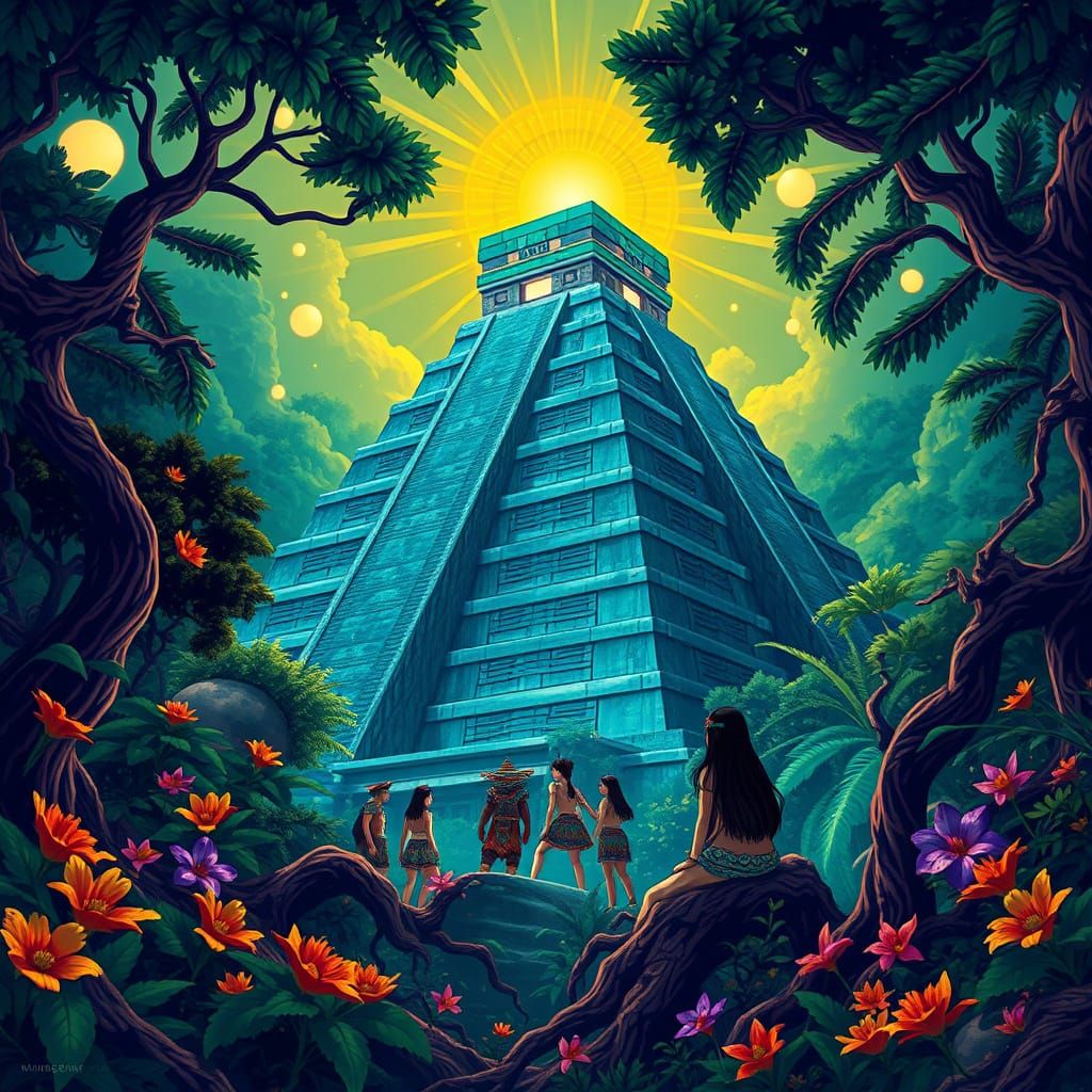 Ancient Mayan-Aztec Pyramid Radiates Ethereal Aura in Vibran...