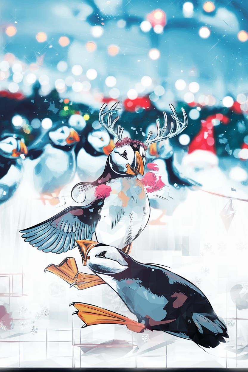 Christmas Puffins Rave in Techno Wonderland