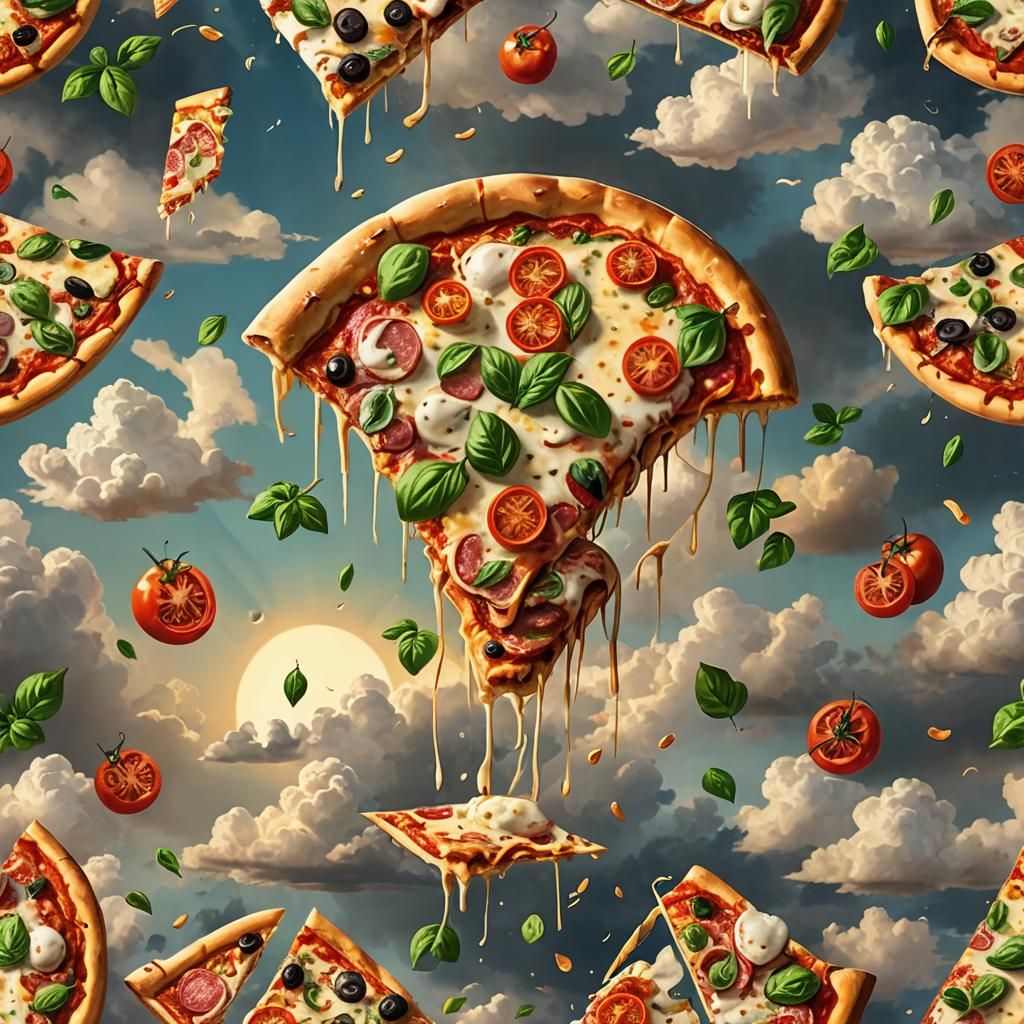 Giant Pizza Floats Over Italy: Renaissance Digital Art