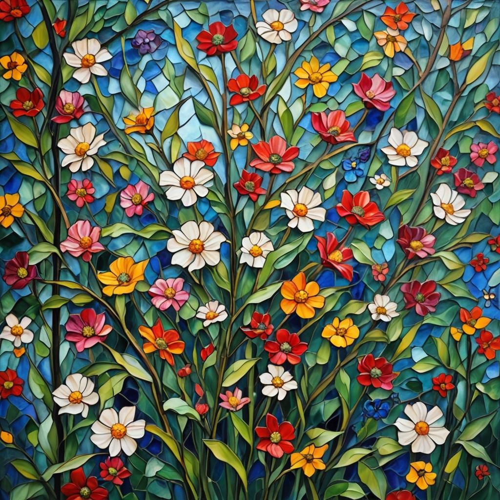 Stained Glass Flowers in Expressionist Style