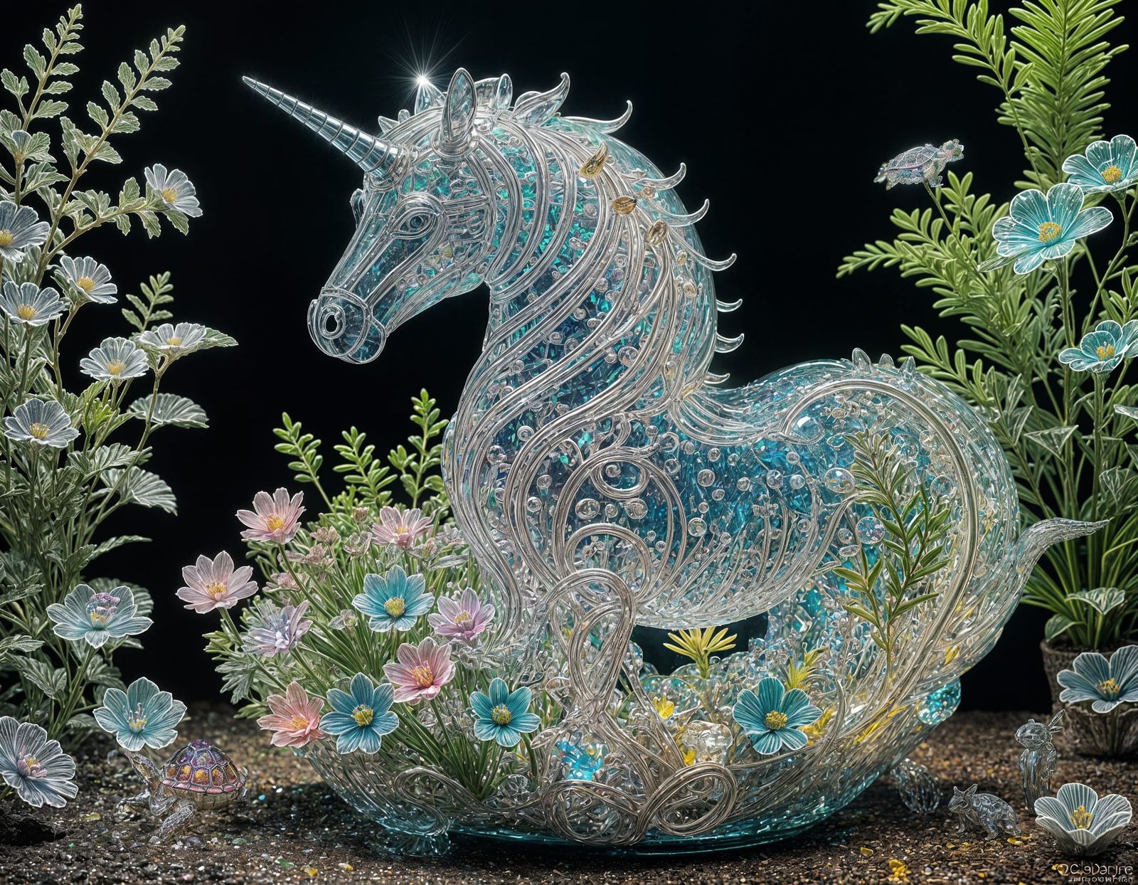 Adorable and transparent crystal glass sculpture of a Unicor...