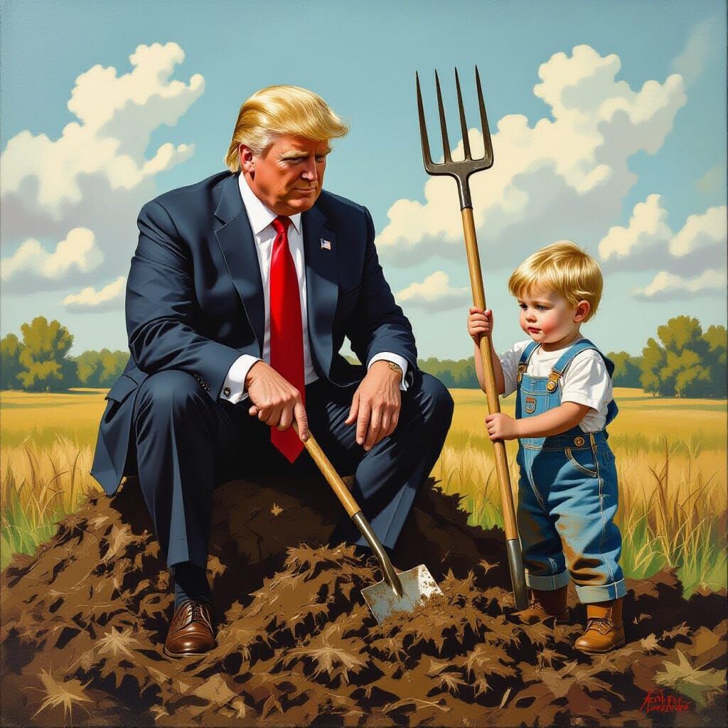 Satirical Image of Trump on Manure Pile