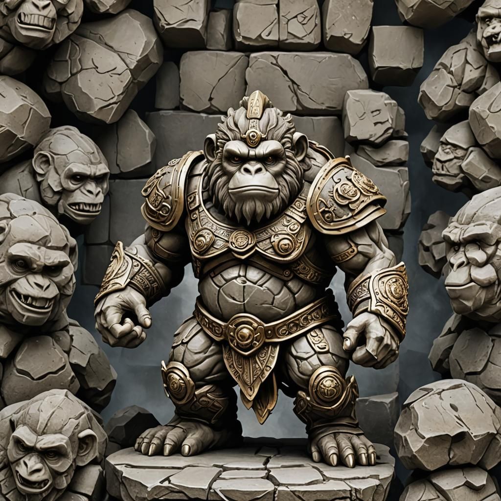 Epic Stone Monkey Golem Warrior Statue