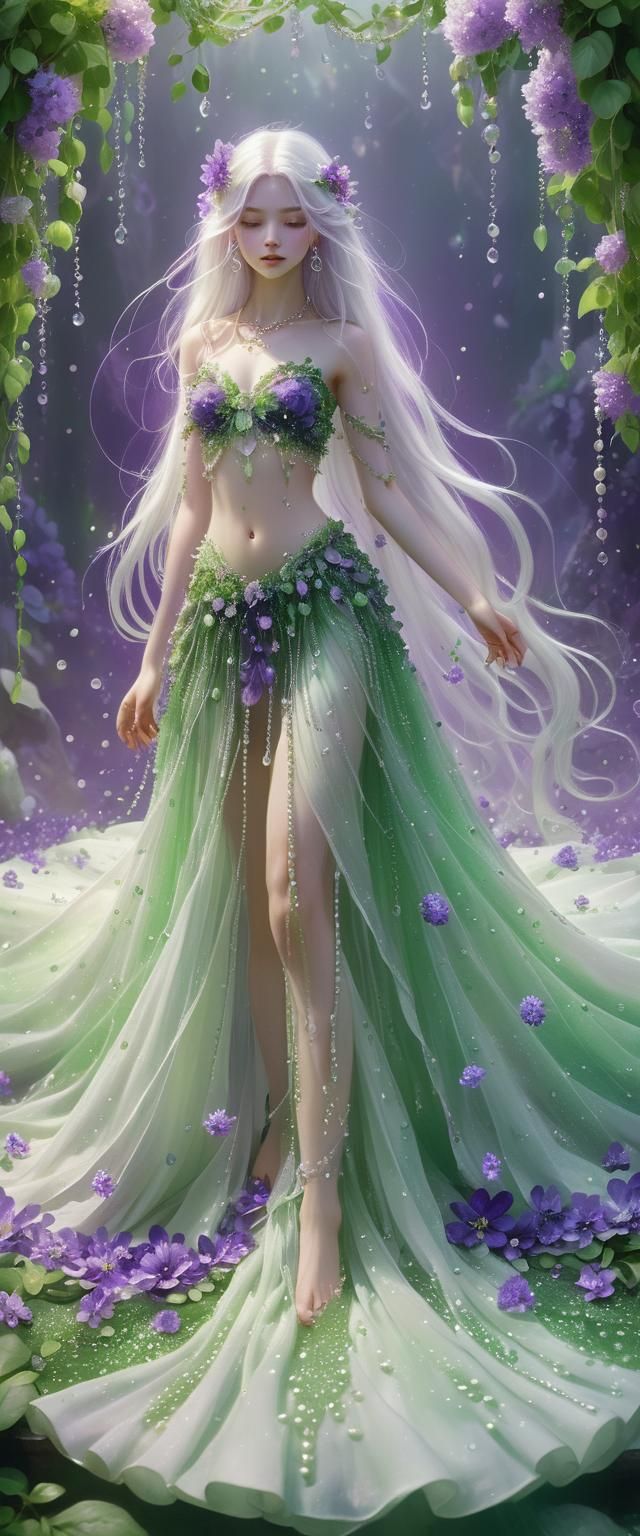 Ethereal Nymph with Floral Adornments in Pastel Colors