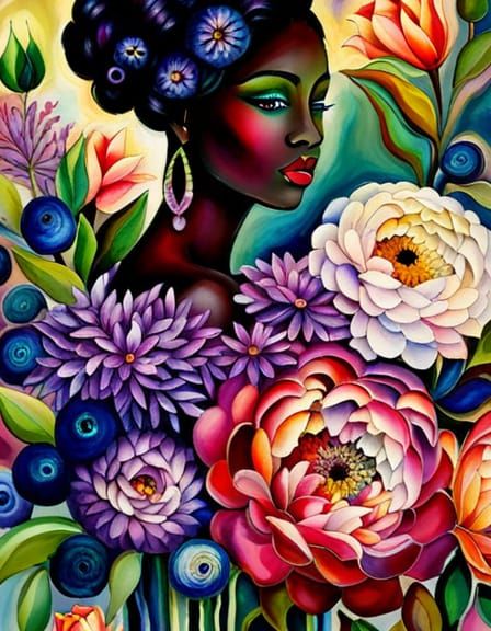 Ethereal Caribbean Garden Spirit in Gelli Print Style