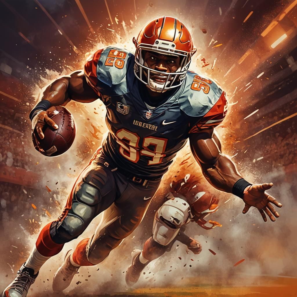 Fierce Football Player in Action: Digital Sports Art