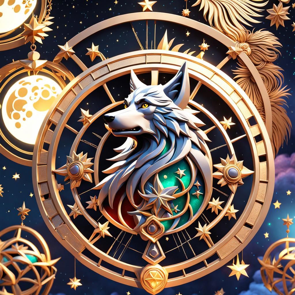 Fantasy Wolf Under Starry Night: 3D Digital Art