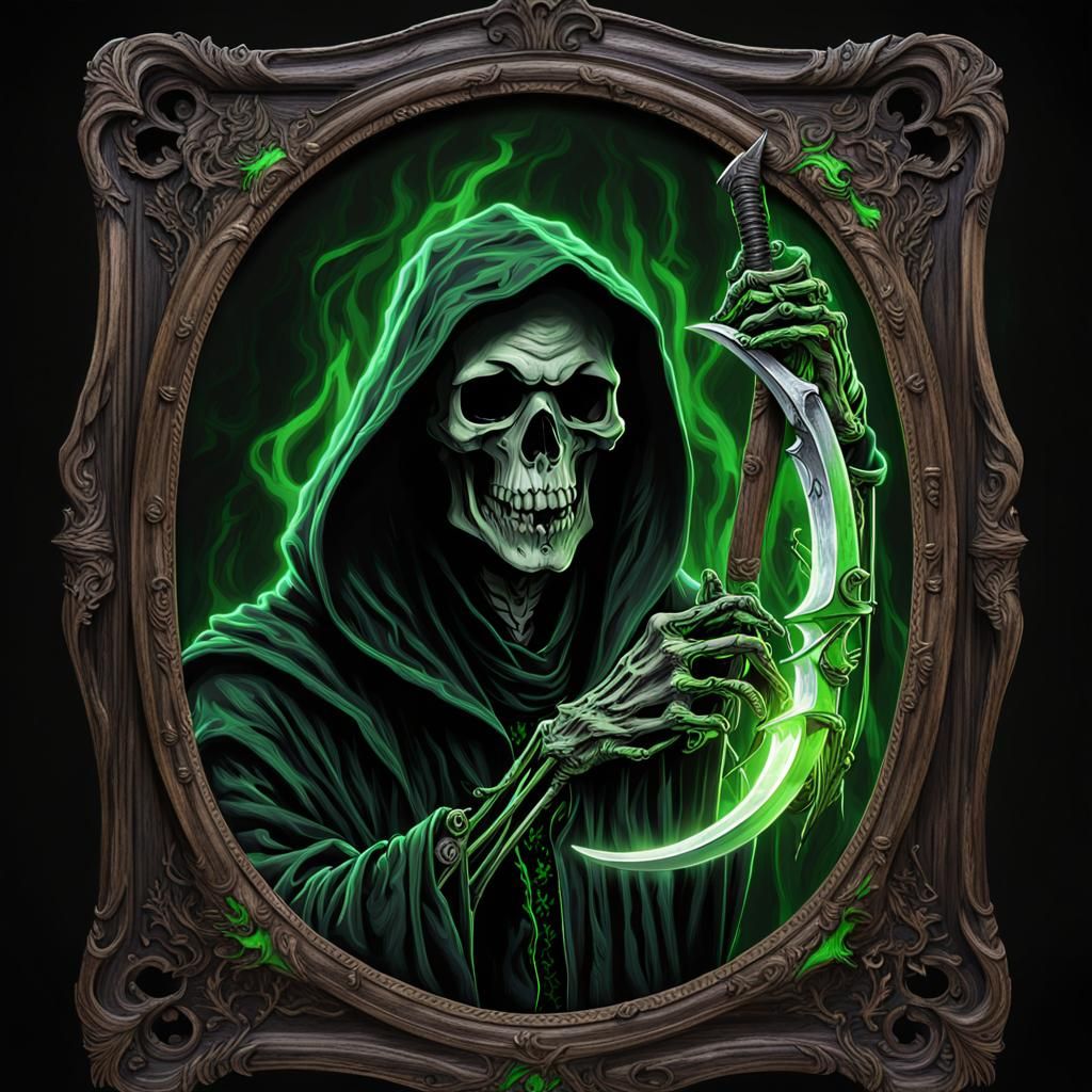 Grim Reaper Portrait with Fluorescent Flames