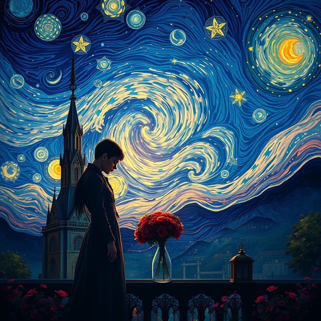 Romantic Fantasy Scene Under Starry Night Sky