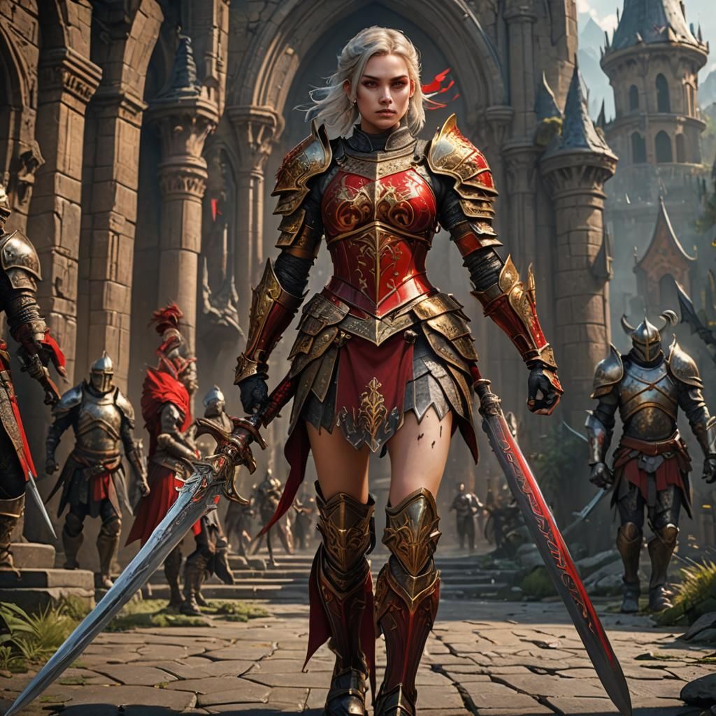 Teen Knight Honor Guard in Gold and Red Armor