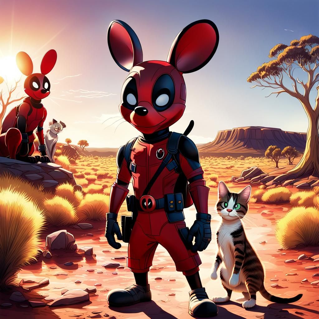 Kangaroo, Mickey Mouse, and Deadpool Cat in Outback