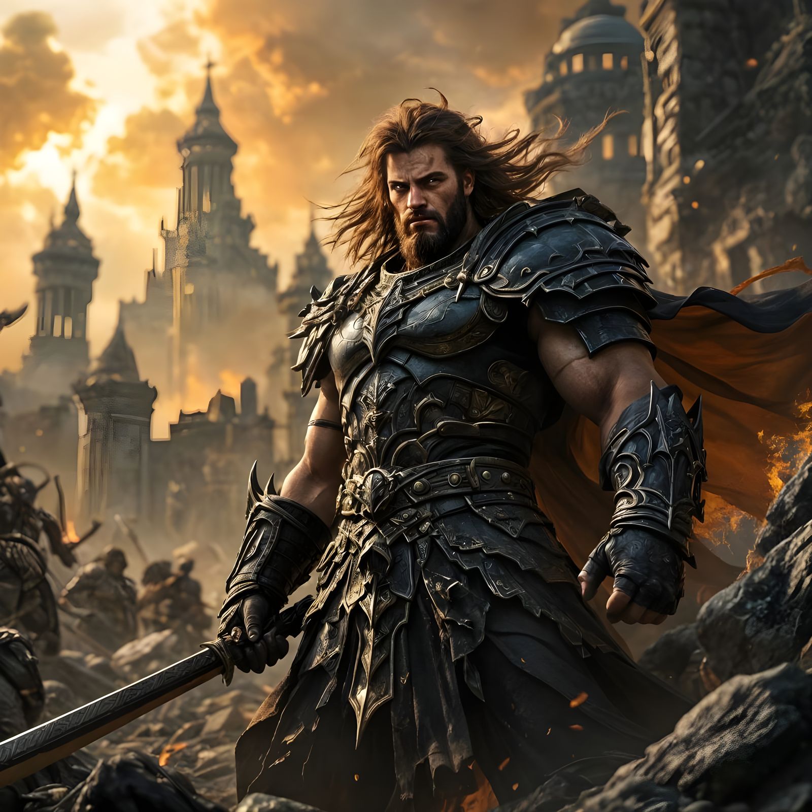 Fierce Warrior King on Battlefield in Fantasy Art Style