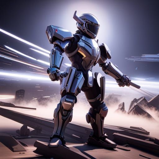 Ninja Mecha Warrior in Origami Style