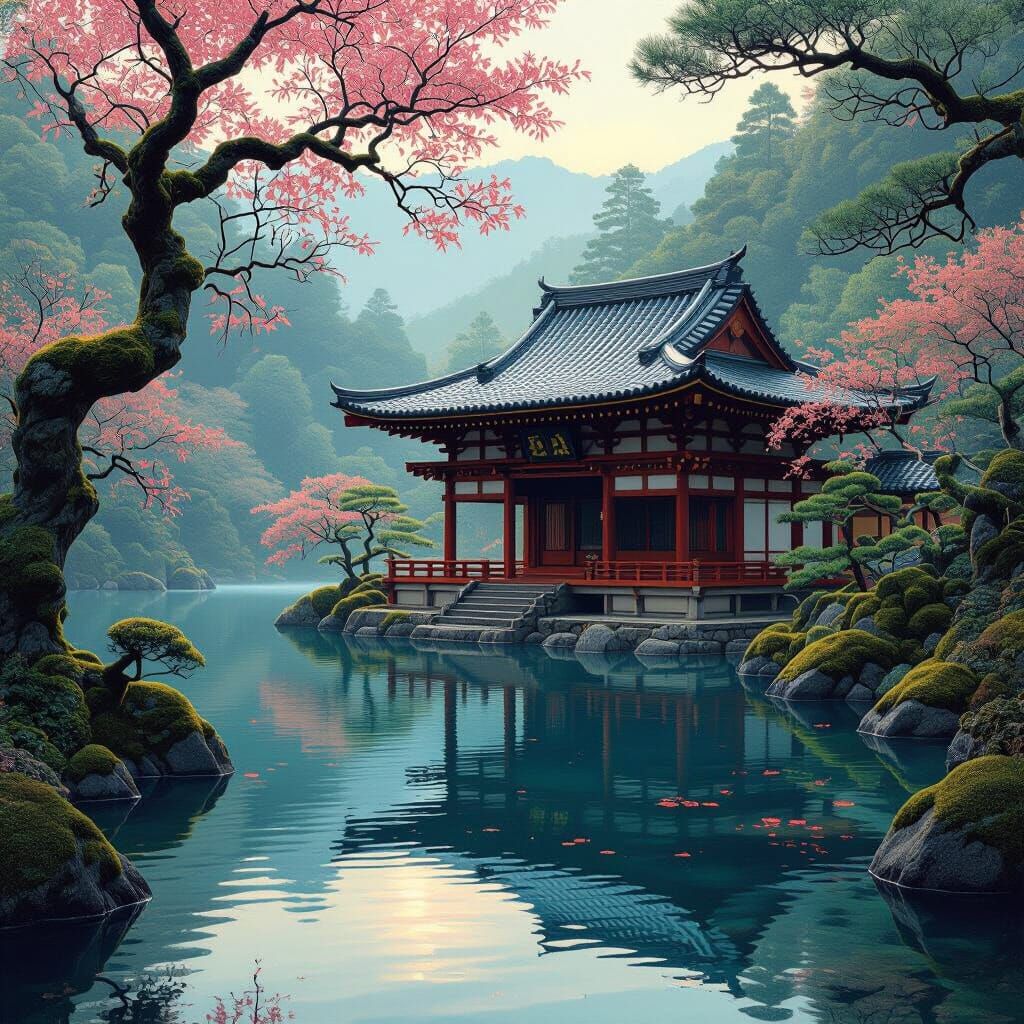 Japanese Temple in Art Nouveau Matte Painting
