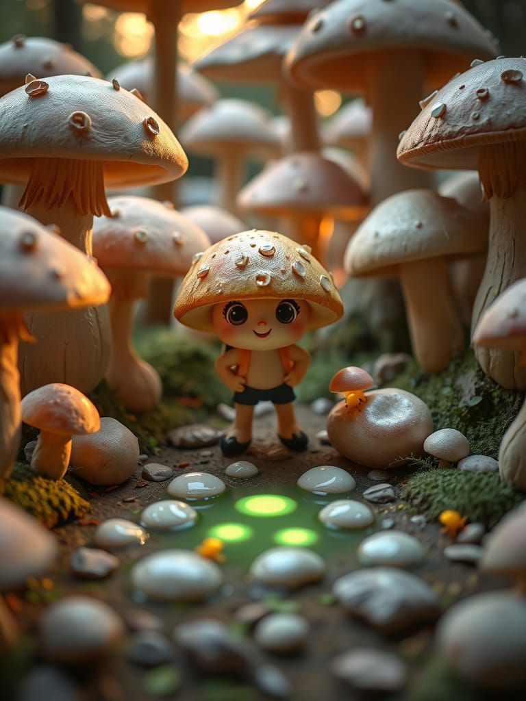 Whimsical Mushroom Wonderland in Soft, Handcrafted Textures