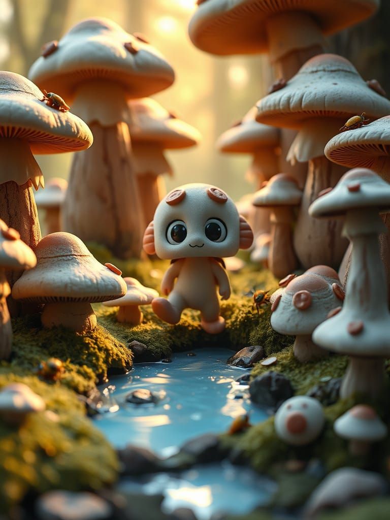 Whimsical Mushroom Wonderland in Soft Textures