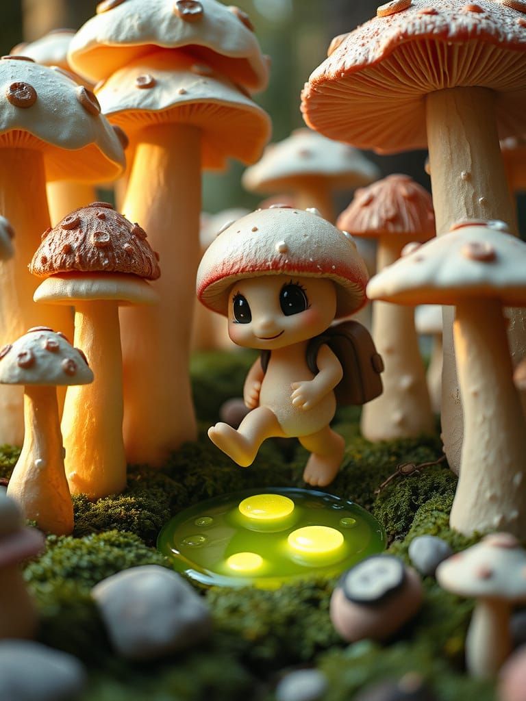 Whimsical Mushroom World in Vibrant Textures and Colors