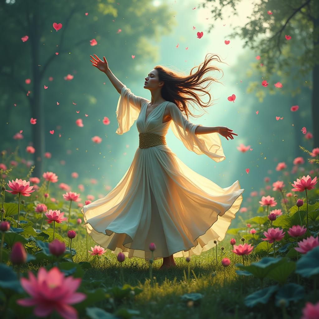 Serene Dancer in Lotus Meadow: Digital Concept Art