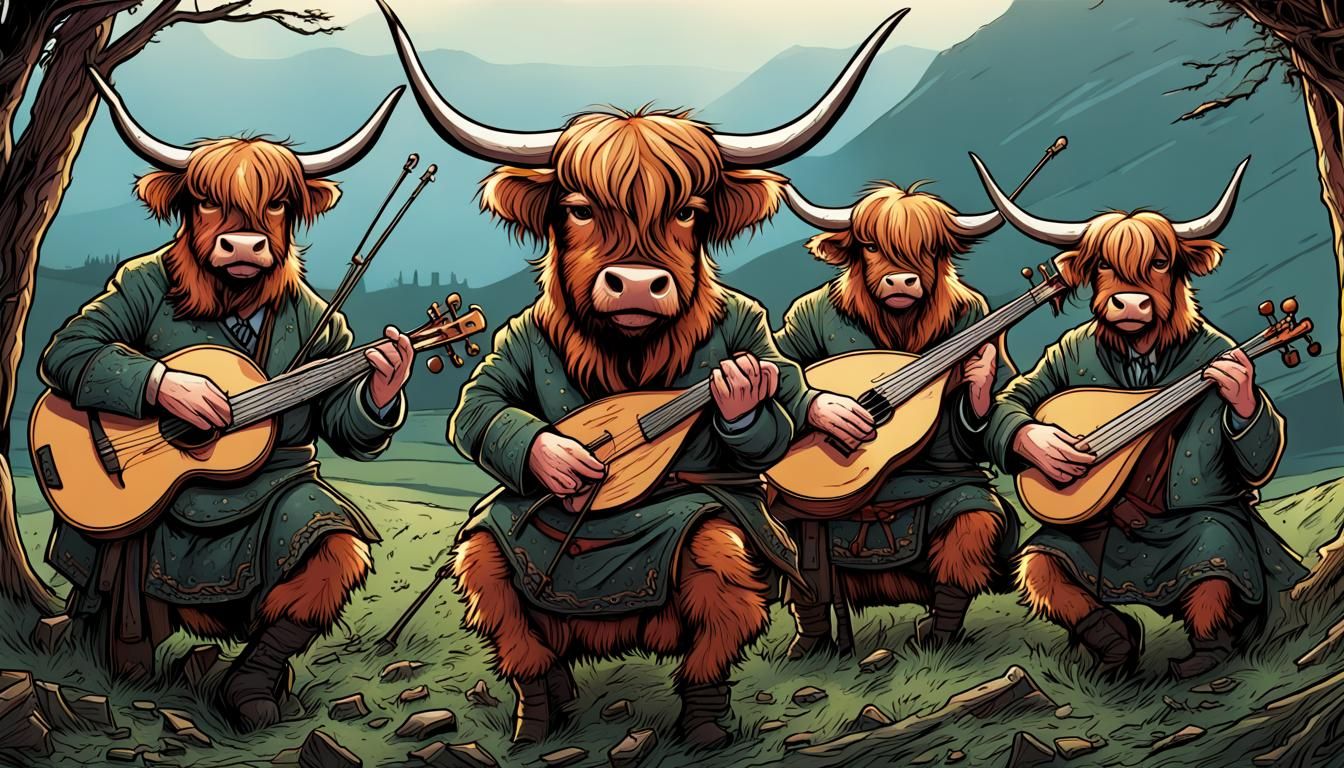 Coos Playing Traditional Scottish Moosic