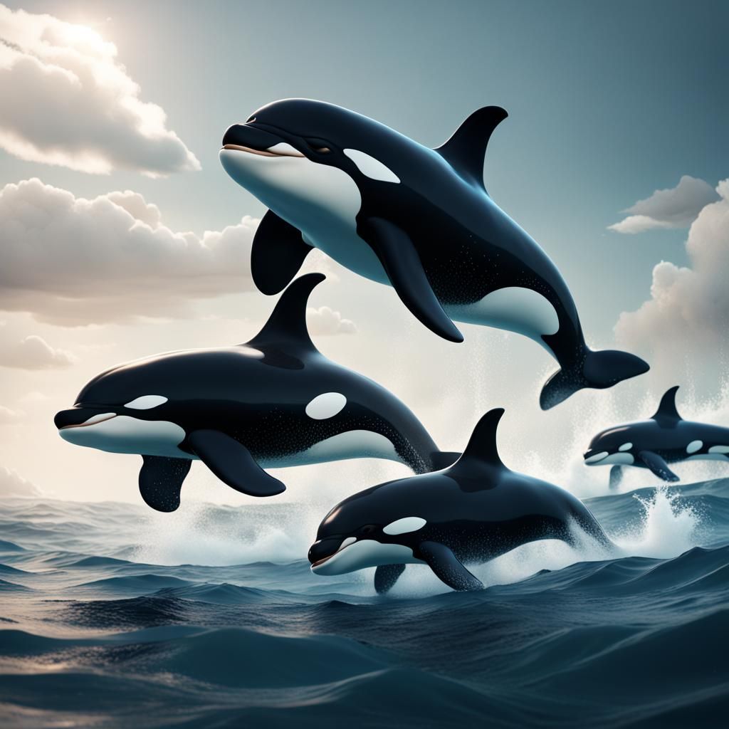 Orca Pod in a Deep Color Ocean
