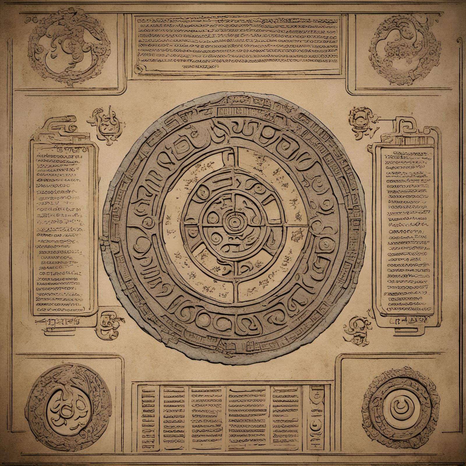 Futuristic Stone Tablet with Ancient Circuitry